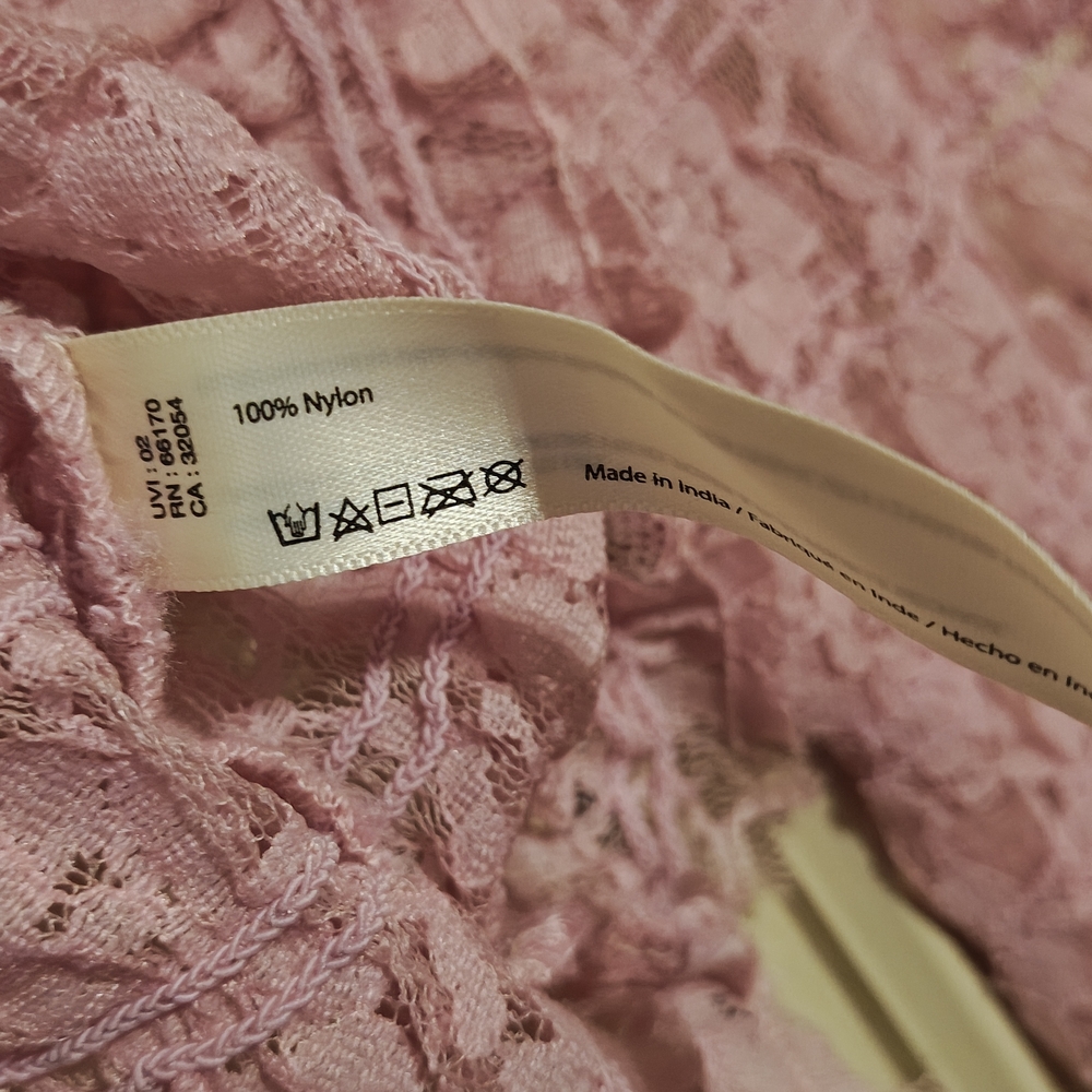 Free People One Madison Top Women XL Smocked 🌹 Rose Lace Sheer Fairy Pink Boho - Picture 8 of 13